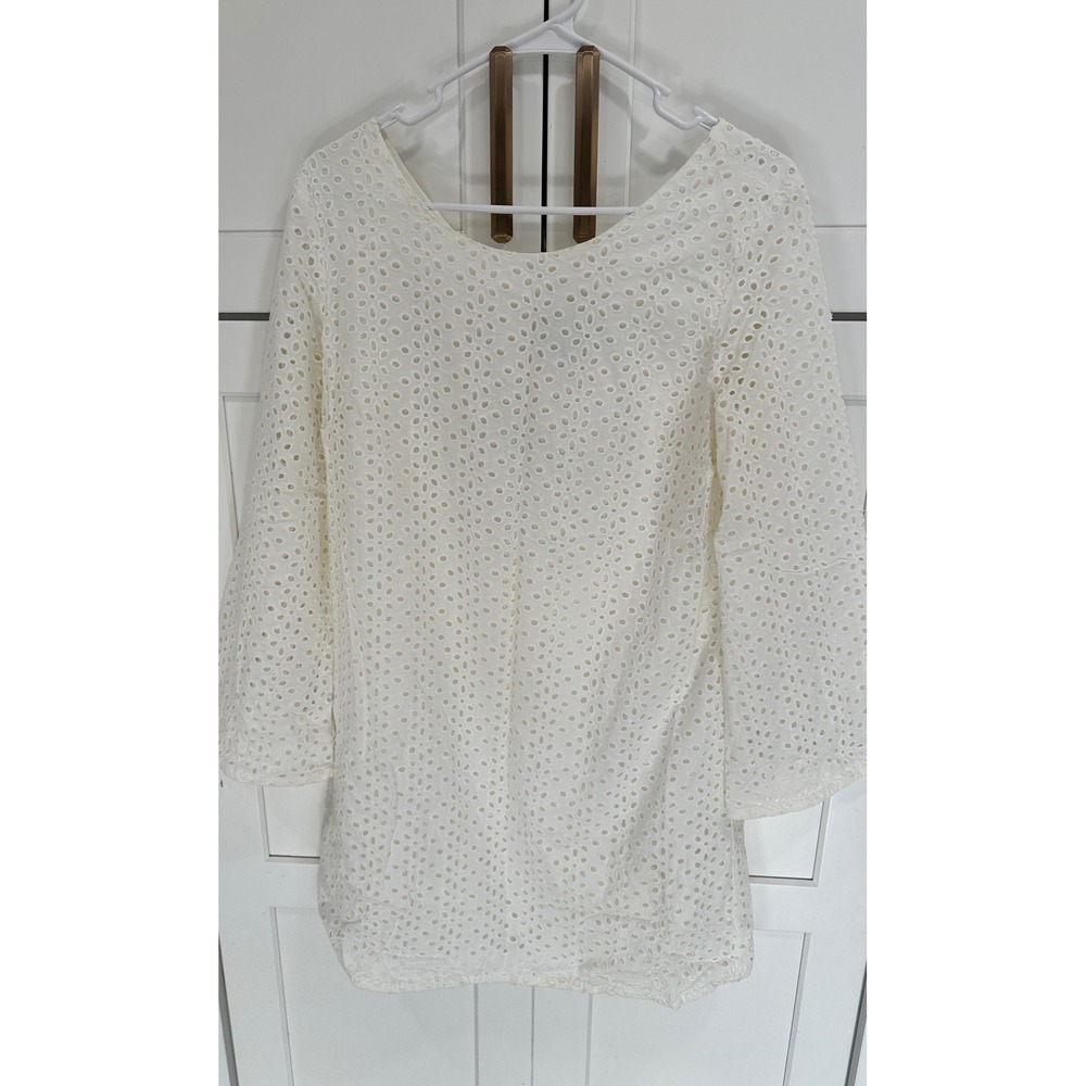 Heyton Eyelet Lace Dress White 3/4‎ Sleeve Button Front Size M